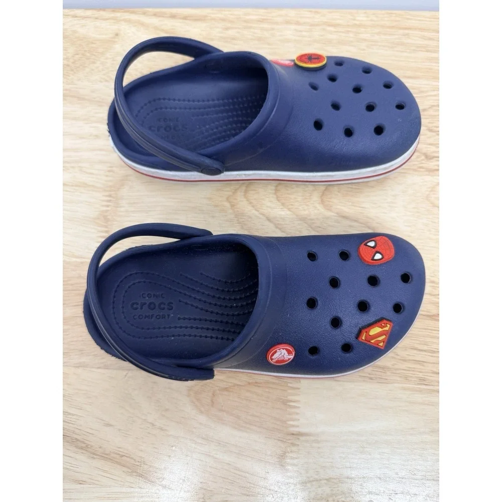 Crocs Kids' Crocband Clog Navy Blue Red White Size 13 C Spider Man Jibitz #66